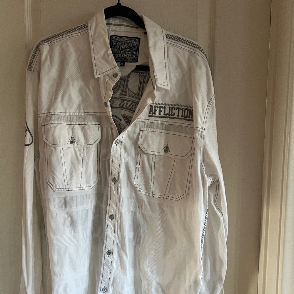 Affliction Black Premium white Men's long sleeve button down size 2XL